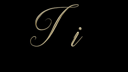 I i 3D letter render gold on black background