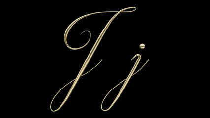 J j 3D letter render gold on black background