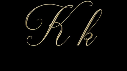 K k 3D letter render gold on black background