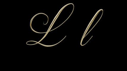 L l 3D letter render gold on black background