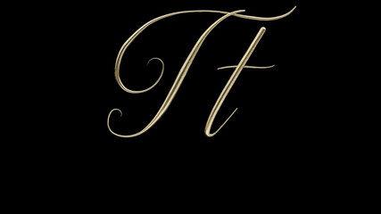 T t 3D letter render gold on black background