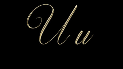 U u 3D letter render gold on black background