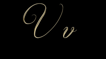 V v 3D letter render gold on black background