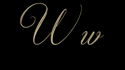 W w 3D letter render gold on black background
