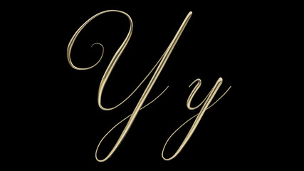 Y y 3D letter render gold on black background