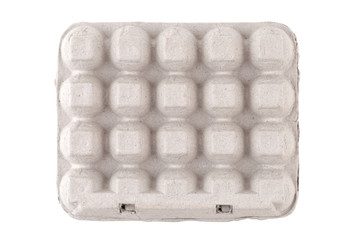 Egg box on a white background. Closed cardboard box for eggs close-up.