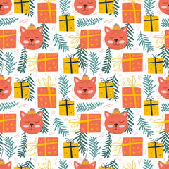 Merry Christmas and Happy New Year seamless pattern illustration. Trendy style. Vector design template. Design for poster, card, invitation, placard, brochure, flyer.