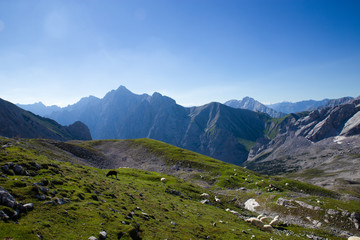 The road to the top of the Zugspitze in a sunny summer day