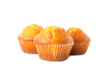 Delicious tasty muffins isolated on white background