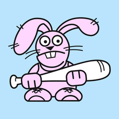 Vector drawing of a hare with a baseball bat.