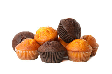 Delicious tasty muffins isolated on white background