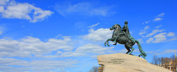 The Bronze Horseman on the Senate Square in Saint Petersburg, Russia. Historic monument equestrian...
