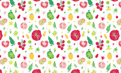 Isolated on white vector background pattern with tomatoes