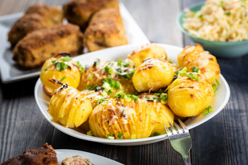 Cutlet cordon bleu and hasselback potatoes