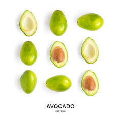Seamless pattern with avocado. Tropical abstract background. Avocado the white background.
