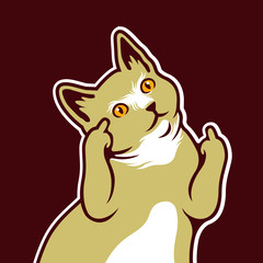 Cute Cat Stare Showing Fuck You Sign Vector Illustration - Vector