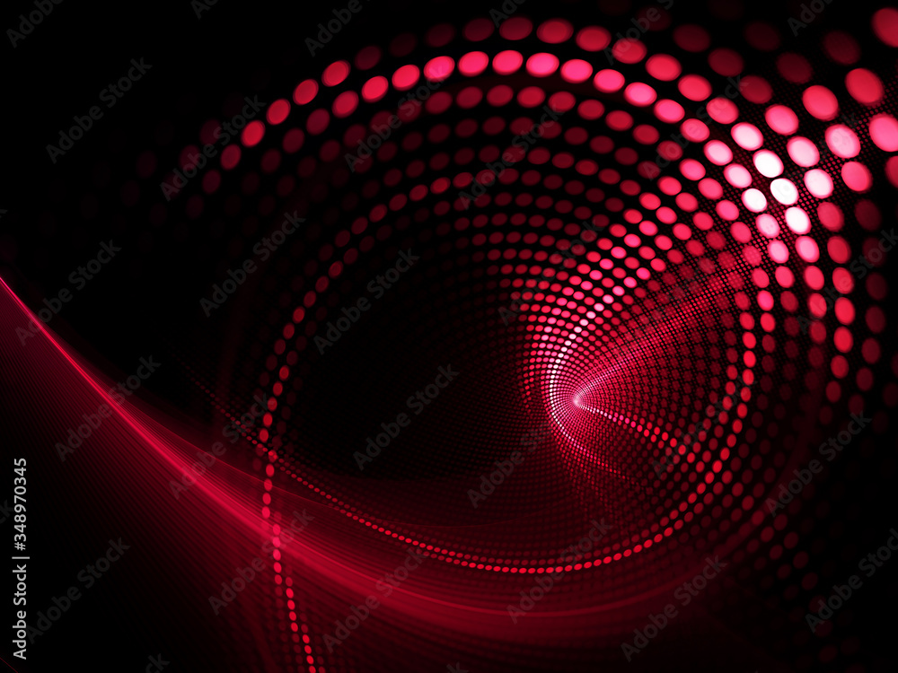 Fototapete Abstract dark background. Digital art fractal graphics. Composition of glowing lines and mosaic halftone effects. 3d illustration.