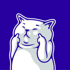 Fat White Cute Cat Animal Showing Fuck You Hand Gesture Vector Illustration - Vector