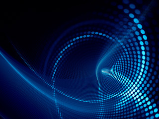 Abstract dark background. Digital art fractal graphics. Composition of glowing lines and mosaic halftone effects. 3d illustration.