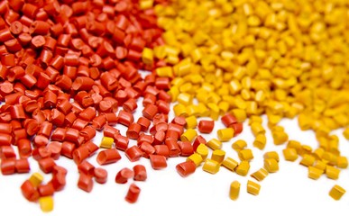 Plastic polymer granules isolated on white 