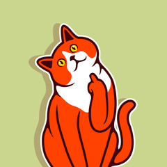 Cute Meow Cat Kitten Tilt Head Showing Middle Finger Sign Vector Illustration - Vector