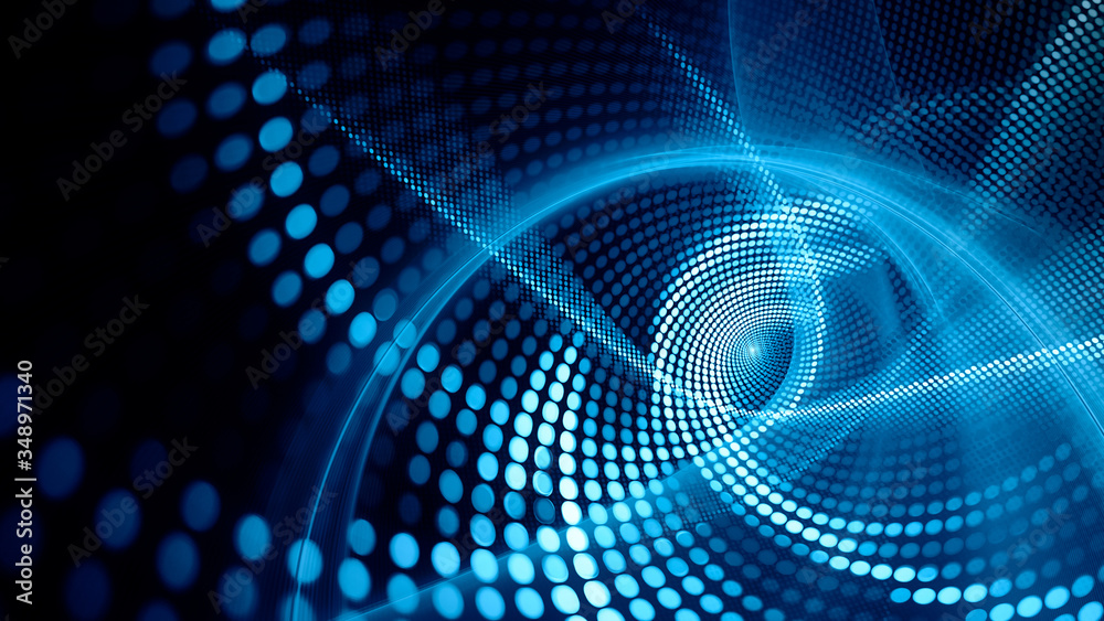 Fototapete Abstract dark background. Digital art fractal graphics. Composition of glowing lines and mosaic halftone effects. 3d illustration.