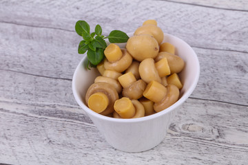 Pickled champignon heap in the bowl