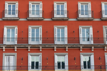 Fototapeta premium View of the Plaza Mayor in Madrid at sunset. Spain. Typical architecture of Madrid. Historical buildings.