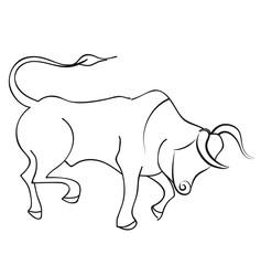 Linear vector drawing of a bull, symbol of the new year.