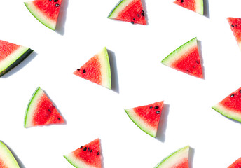 Seamless colorful sliced watermelon pattern. Top view