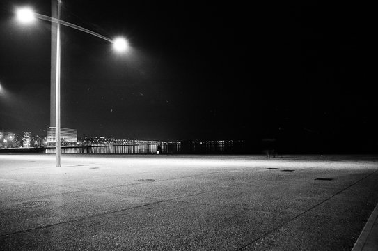 Surface Level Of Empty Road At Night