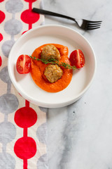 Spaghetti and Meatballs with Romesco Sauce