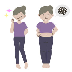 太った年配女性と痩せた年配女性