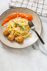 Spaghetti and Meatballs with Romesco Sauce