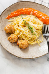 Spaghetti and Meatballs with Romesco Sauce