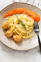 Spaghetti and Meatballs with Romesco Sauce