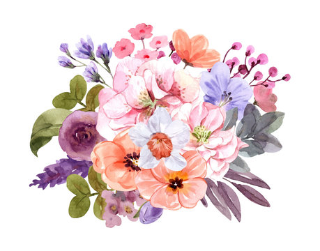 bouquet of  summer flowers watercolor paint vector