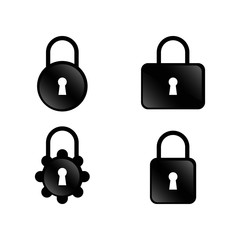 Vector design illustration set of padlock. Padlock icon pack. Black padlock in white background