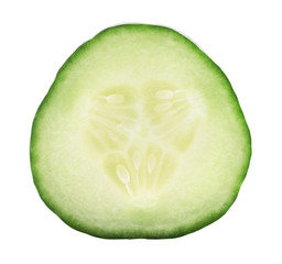 Cucumber slice isolated on white background. Fresh cut cucumber close up detailed