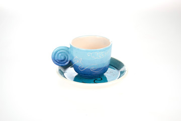 colorful handmade ceramic cups isolated