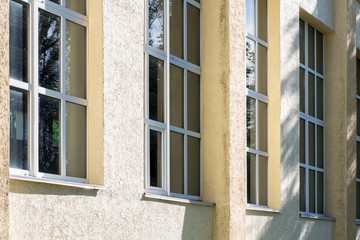 Large windows on the facade of the building