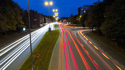 Light Trails On Road In City At Night