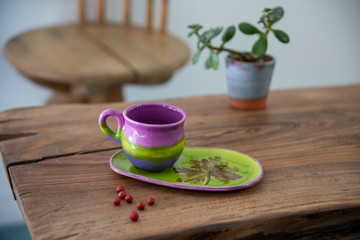 turkish coffee in colorful handmade ceramic cups	