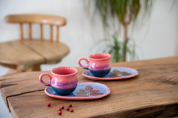 turkish coffee in colorful handmade ceramic cups	