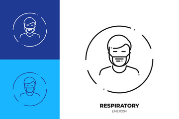 Man in medical mask line art vector icon. Outline symbol of protection from illness.