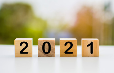 Wooden cube with numbers 2021 The beginning of the new year