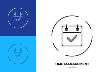 Calendar with checkmark line art vector icon. Outline symbol of business reminder.