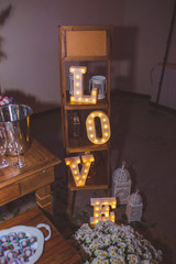 LOVE sign with lights for decoration