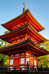 Naklejka premium Kyoto, Japan - 04 May, 2019. The Kiyomizu-dera Shrine is a hugely popular location in Kyoto. National and international tourists flock here all year long.