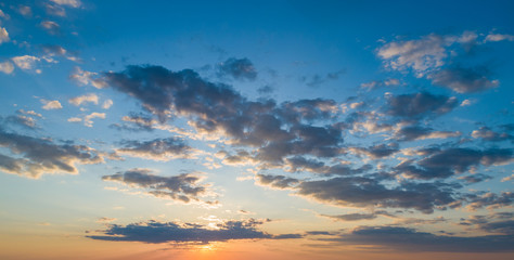 Sunset sky with multicolor clouds